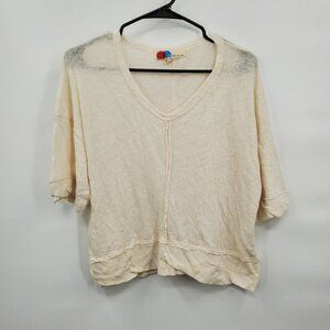 Free People V Neck Short Sleeve Oversized Crop Top Shirt Women Size XS TP Sheer